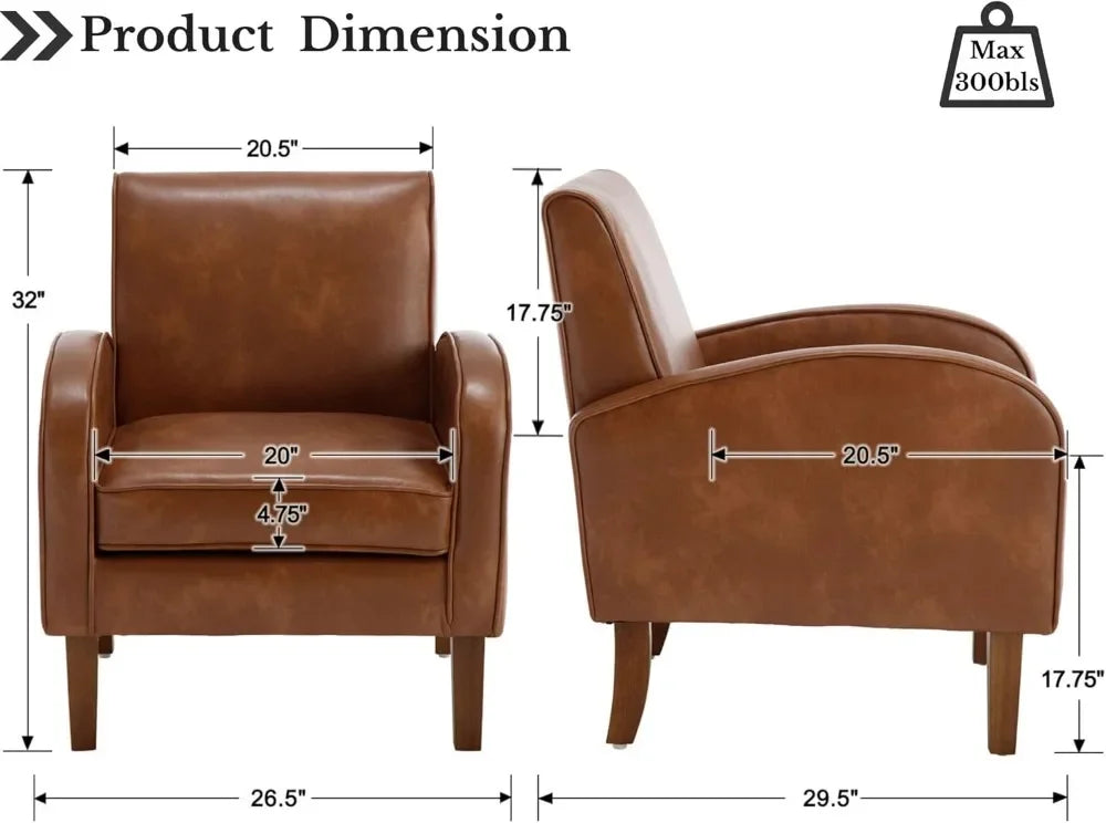 Mid Century Modern Faux Leather Accent Chairs Set of 2