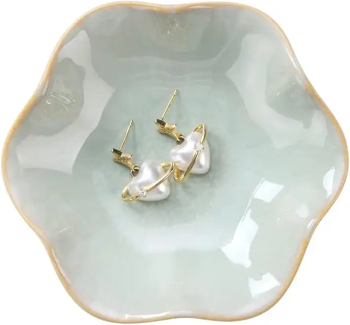 Lotus Leaf Shaped Ceramic Trinket Tray Jewelry Storage