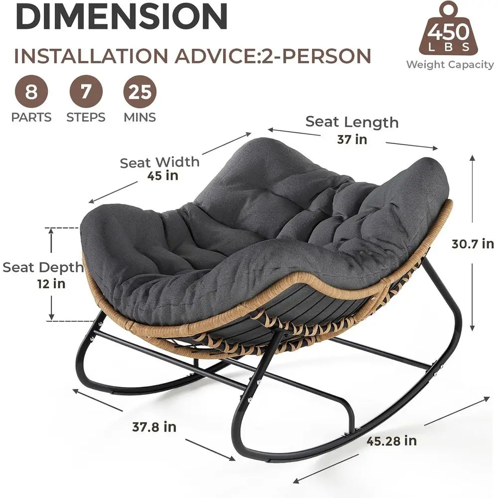 Outdoor Papasan Rocking Chair With Thick Cushion Wicker Egg Chair
