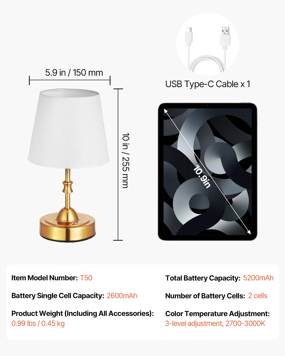 SucceBuy Cordless Desk Lamp With Fabric Shade And Rechargeable Battery