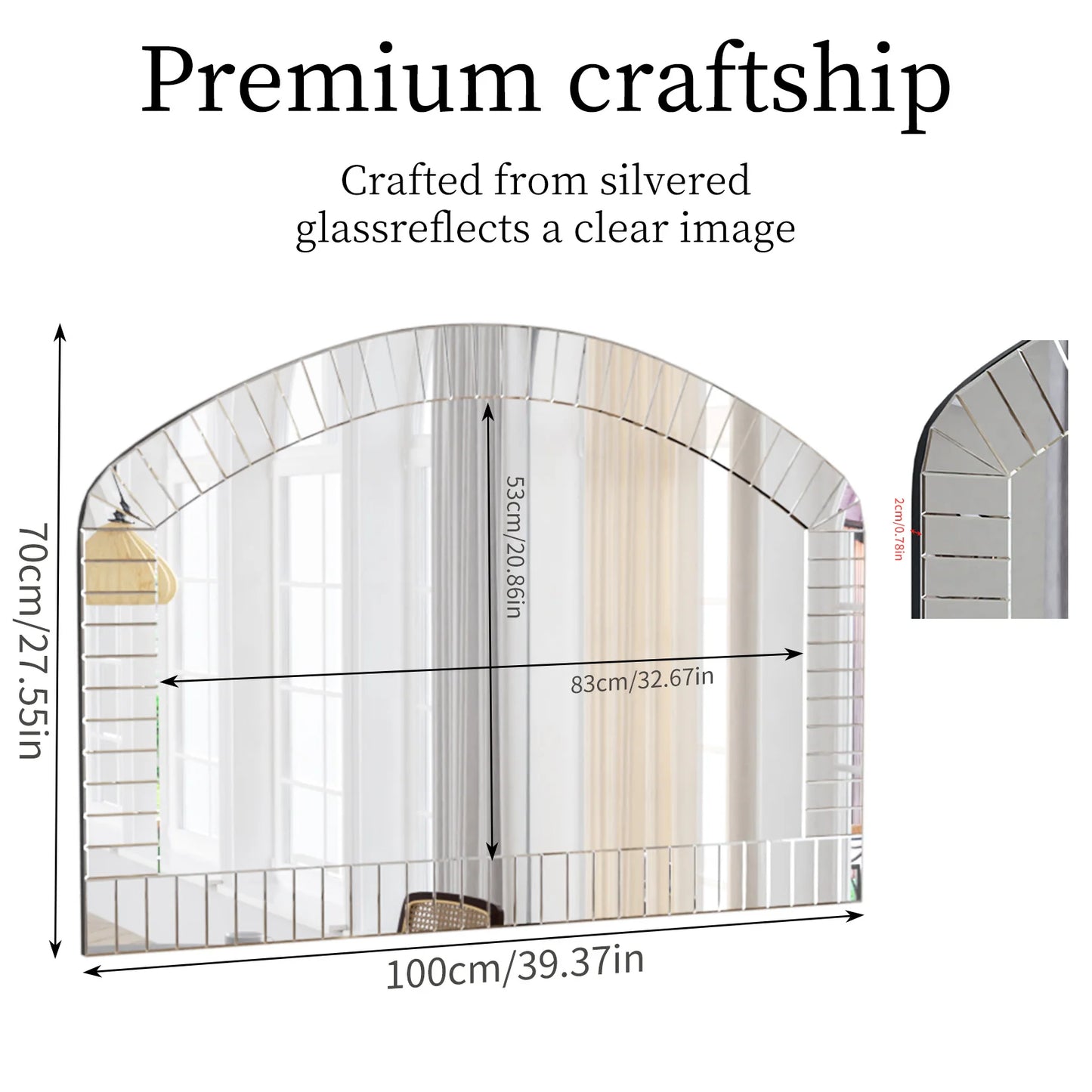 Arched Wall Mirror With Bling Beveled Edge In Silver Glass