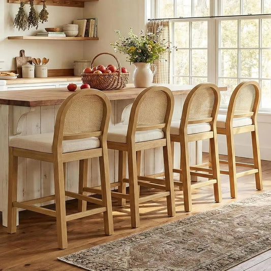 Counter-Height Rattan Bar Stools with Woven Back