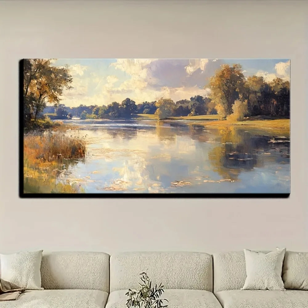 Natural Landscape Oil Painting Victorian Style Wall Art Pine Wood