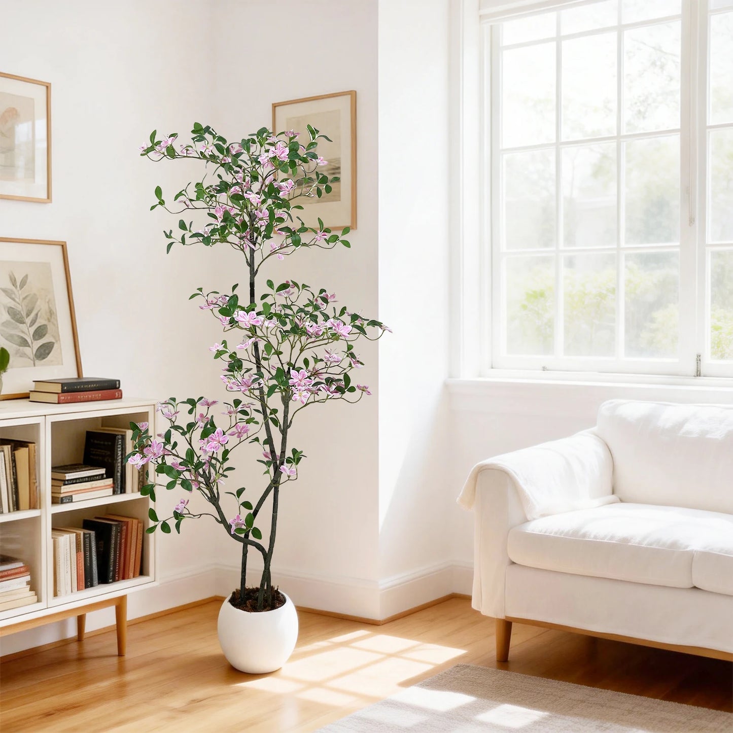 HiMIS Realistic Blossom Faux Jasmine Tree With White Planter