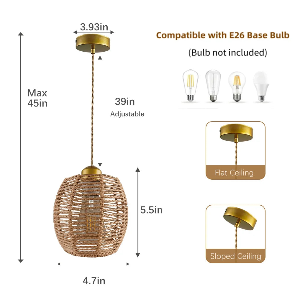 DF LIGHT HOUSE Bamboo Iron E26 Ceiling Chandelier Pendant