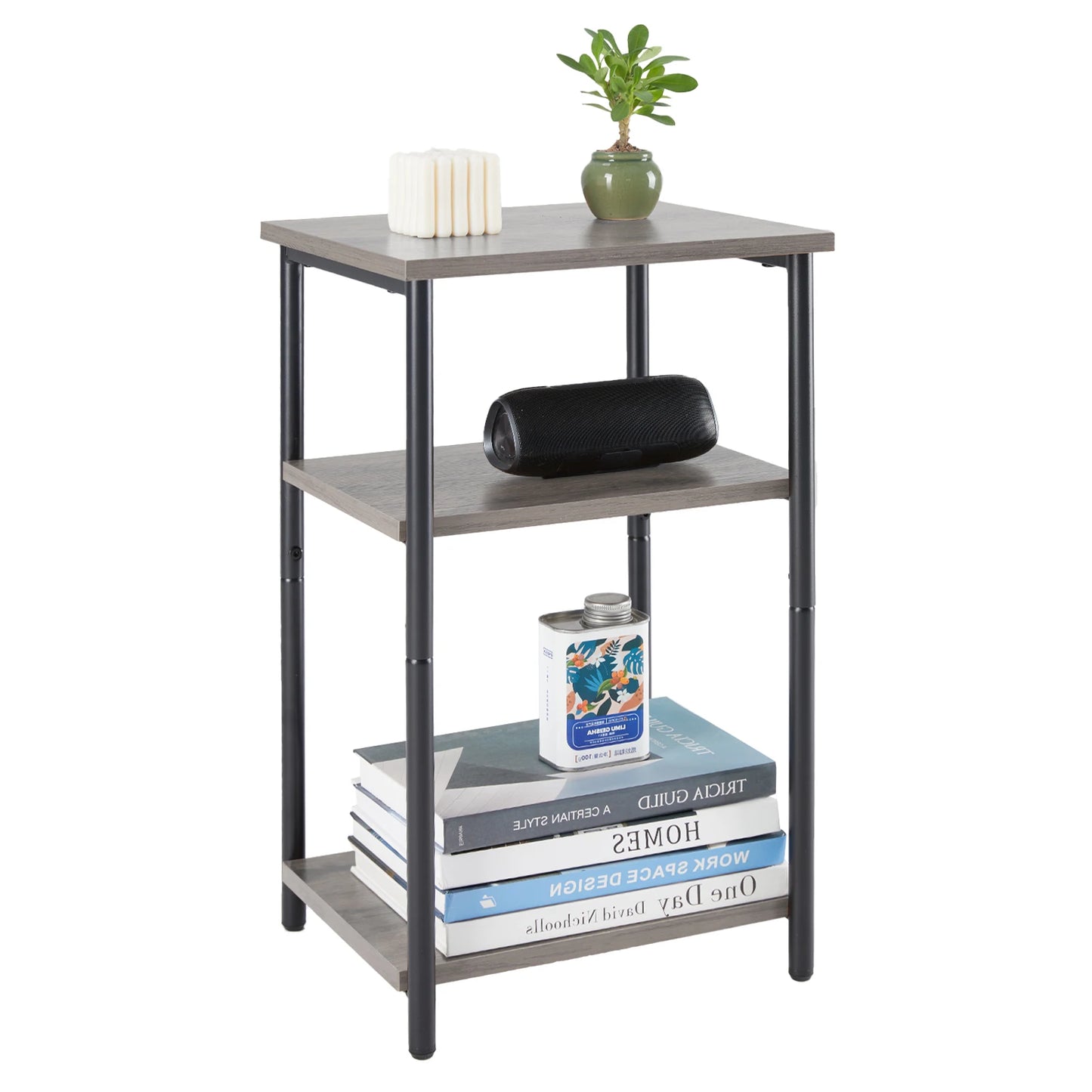 JHK 3 Tier End Table With Adjustable Feet Space Saving