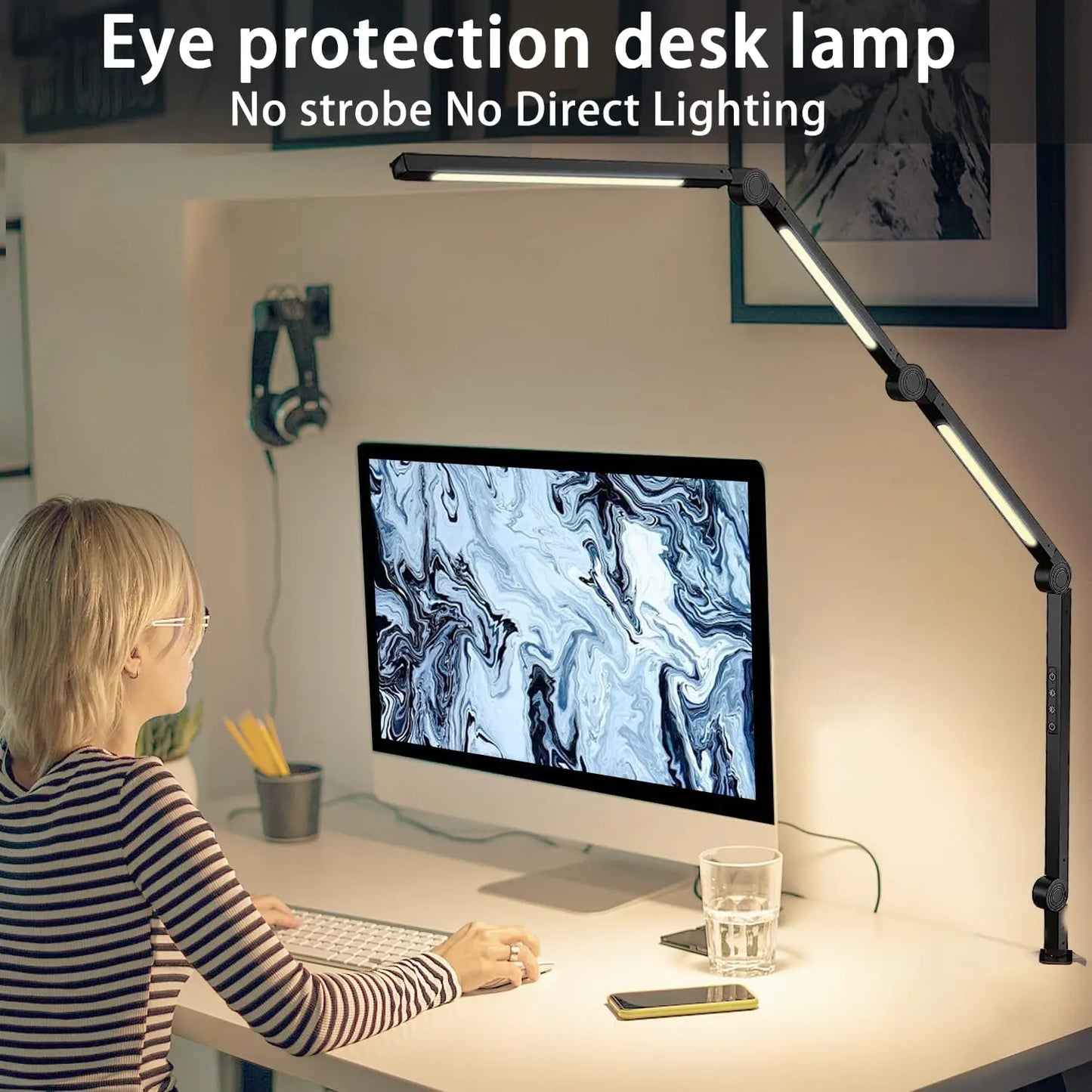 LED Desk Lamp With Clamp Flexible Swing Arm 4 Modes