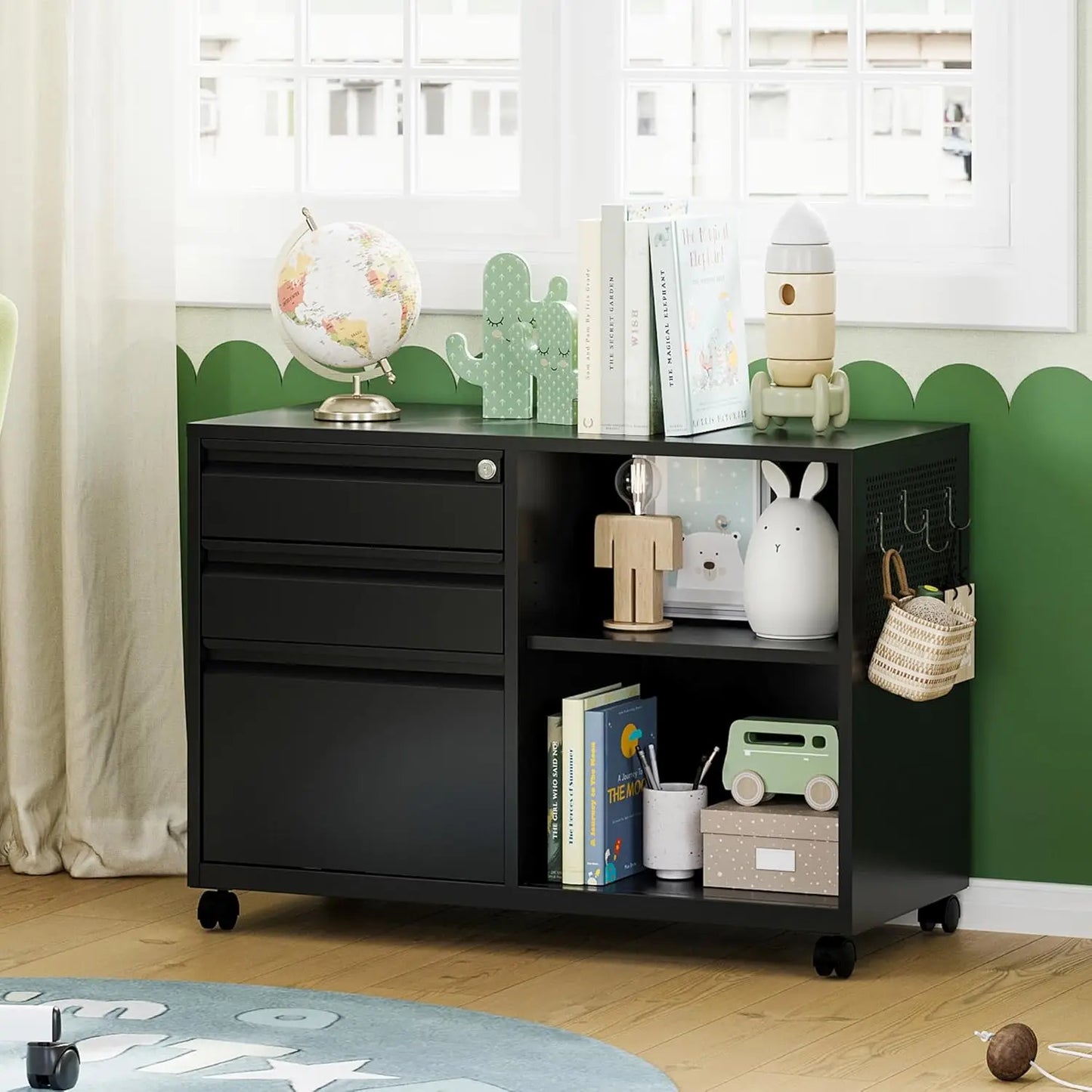 XMSJ Mobile 3 Drawer File Cabinet With Lock Rolling Storage