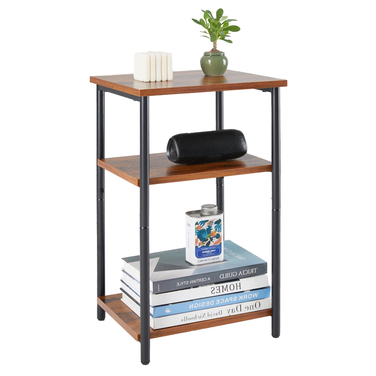 JHK 3 Tier End Table With Adjustable Feet Space Saving