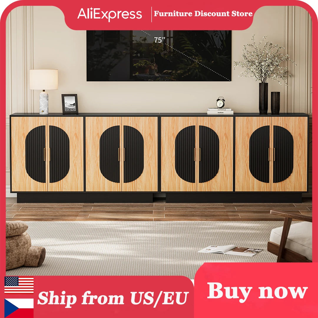 Modular Fluted Credenza Buffet Cabinet With Storage For Living Room
