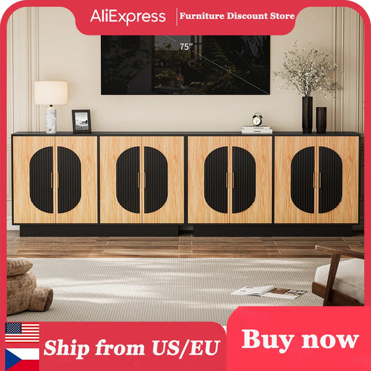 Modular Fluted Credenza Buffet Cabinet With Storage For Living Room