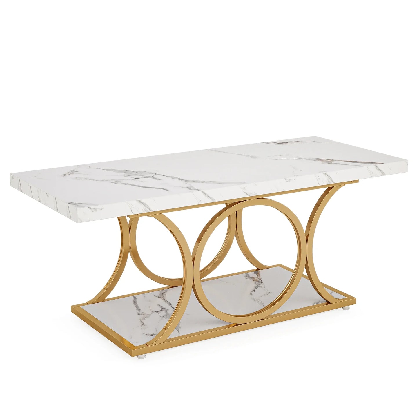 Tribesigns Rectangle Coffee Table Modern 2 Tier Faux Marble Wood