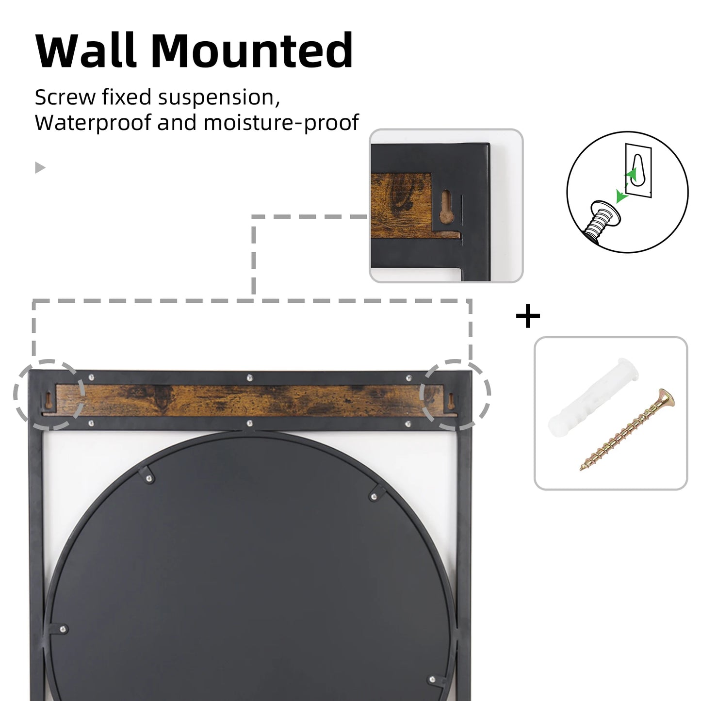 Industrial Metal Wood Framed Wall Mount Mirror For Living Room