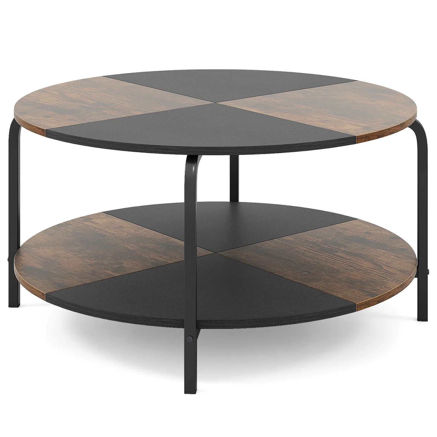 HOMASIS Two Tier Round Coffee Table With Storage Shelf Metal Frame