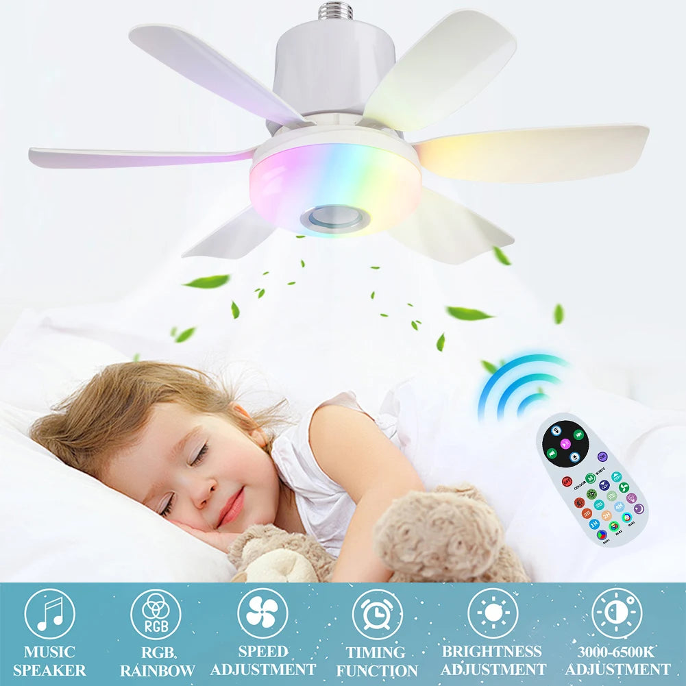 Socket Ceiling Fan With Remote LED Light Dimmable RGB