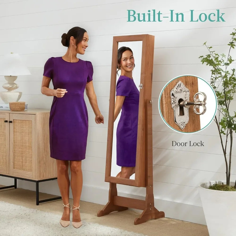 Freestanding Jewelry Armoire Cabinet With Mirror Lockable