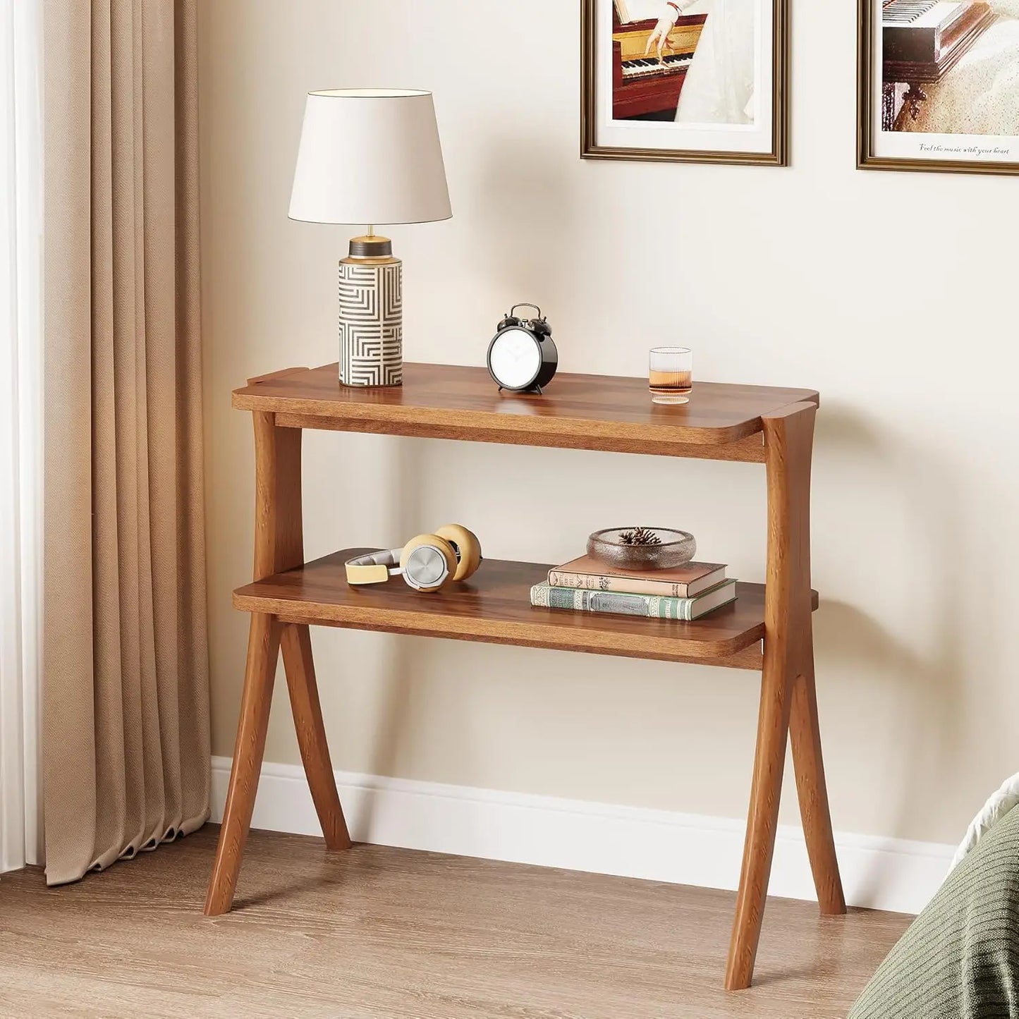 LITTLE TREE Side Table Farmhouse End Table Two Tier Storage