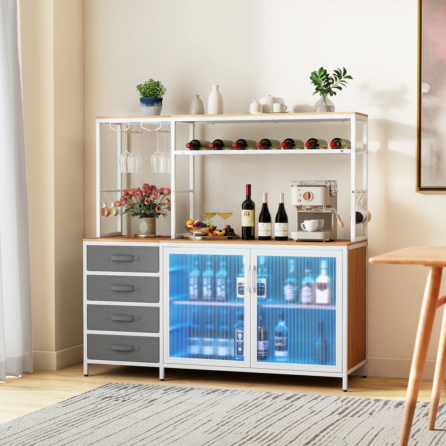 HOMASIS Sideboard Buffet Cabinet With LED Lights And Power Outlets