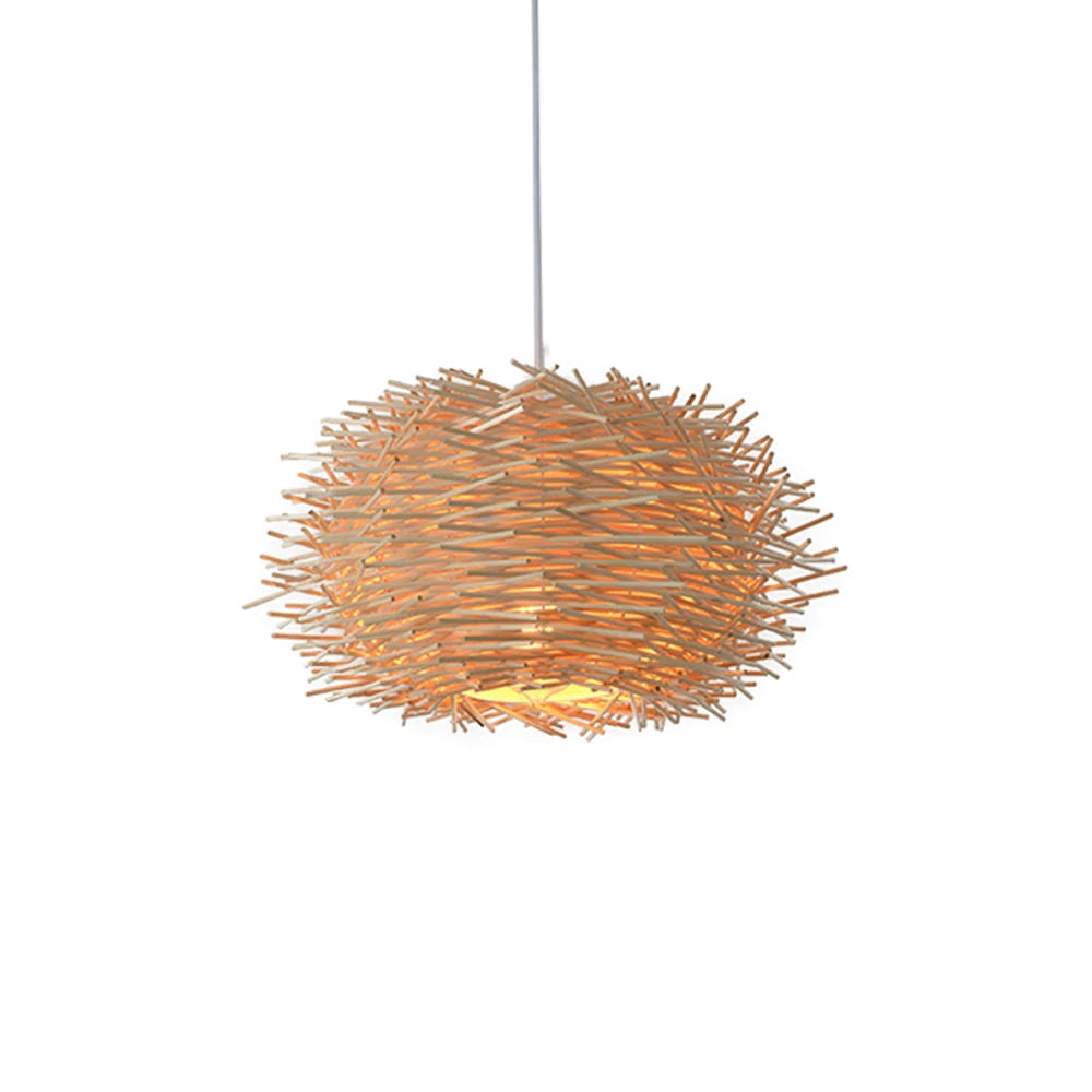 Hand Woven Bamboo Pendant Light Rattan Lantern With Adjustable Hanging