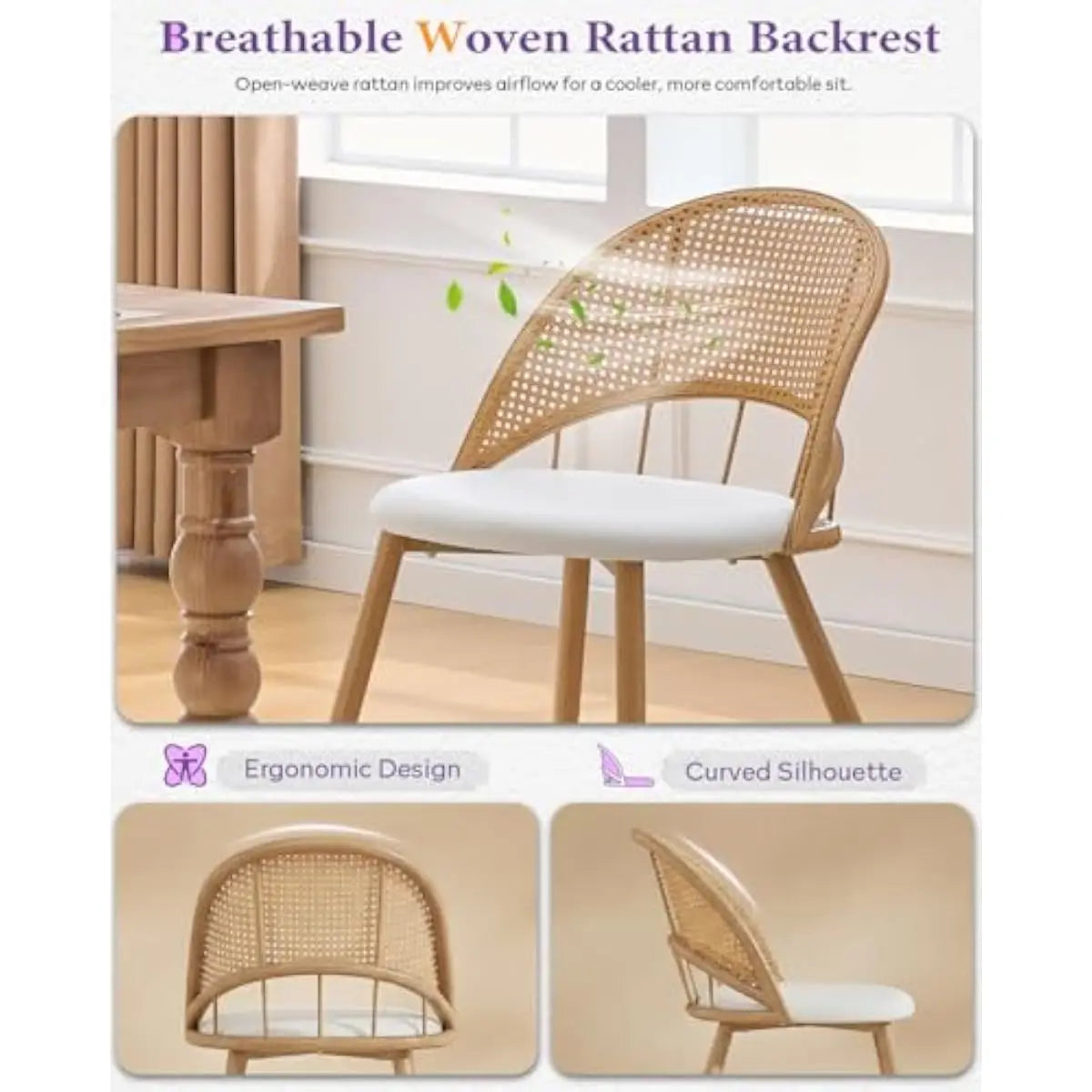 Mid-Century Rattan Back Dining Chairs – Set of 4