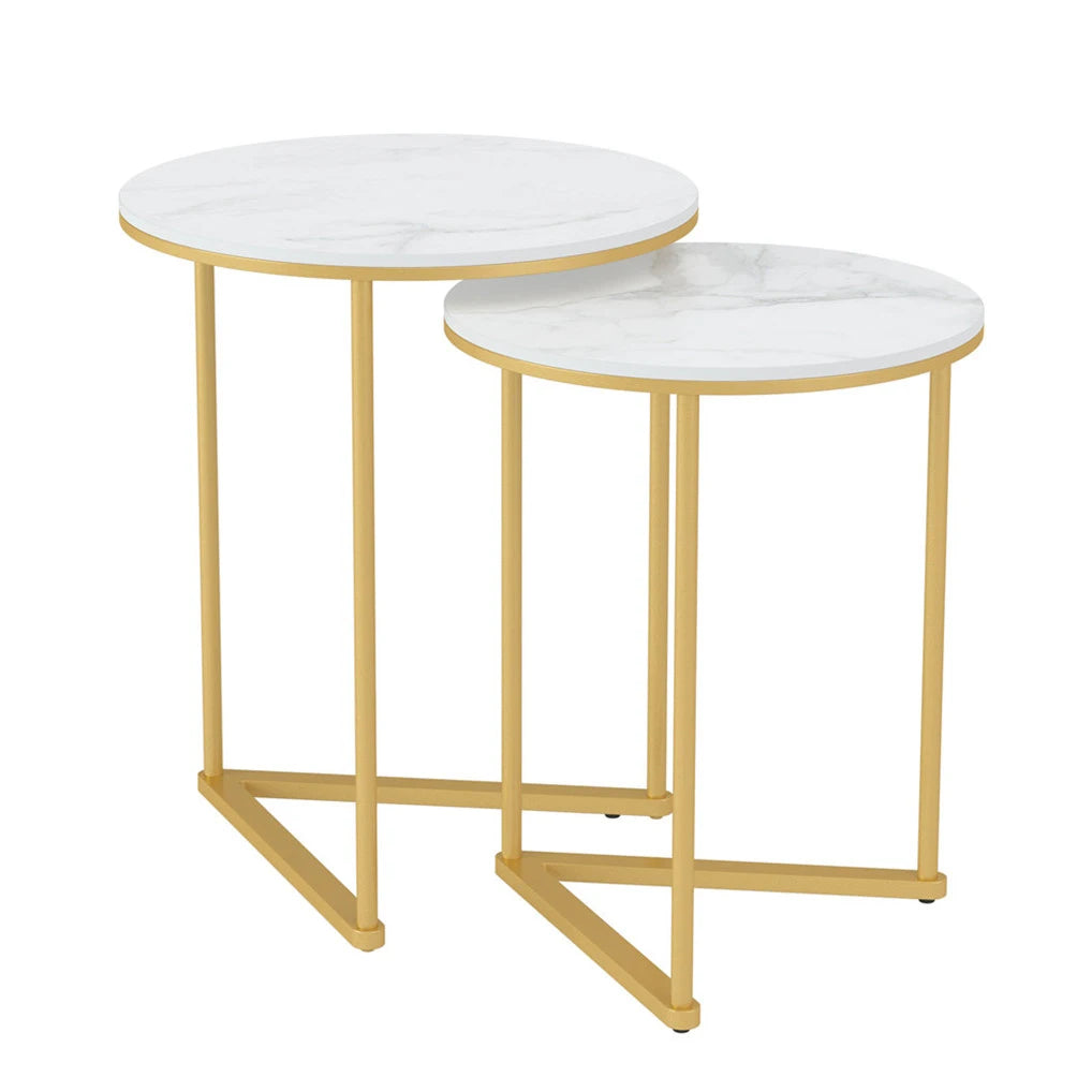 Modern Round Nesting Marble Side Tables With Metal Frame