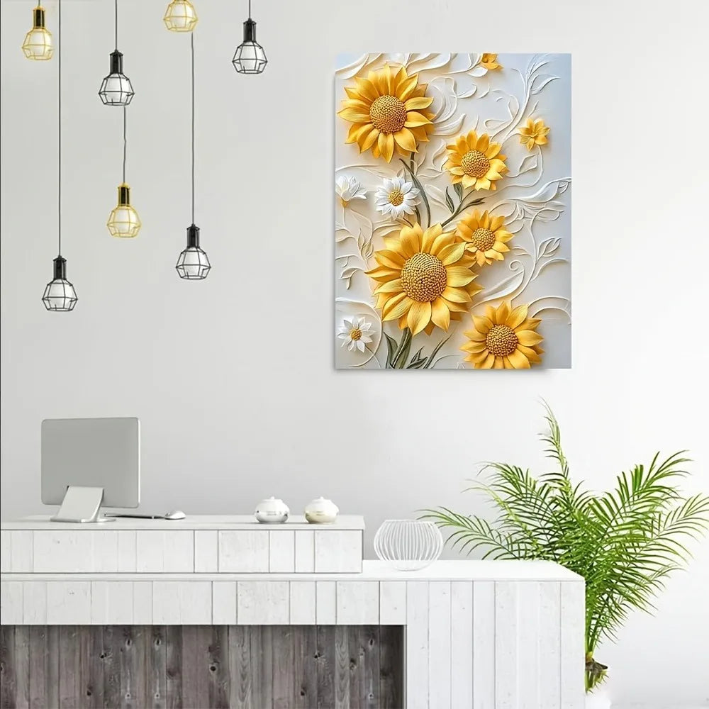 3D Sunflower Canvas Art With Wood Frame for Living Room