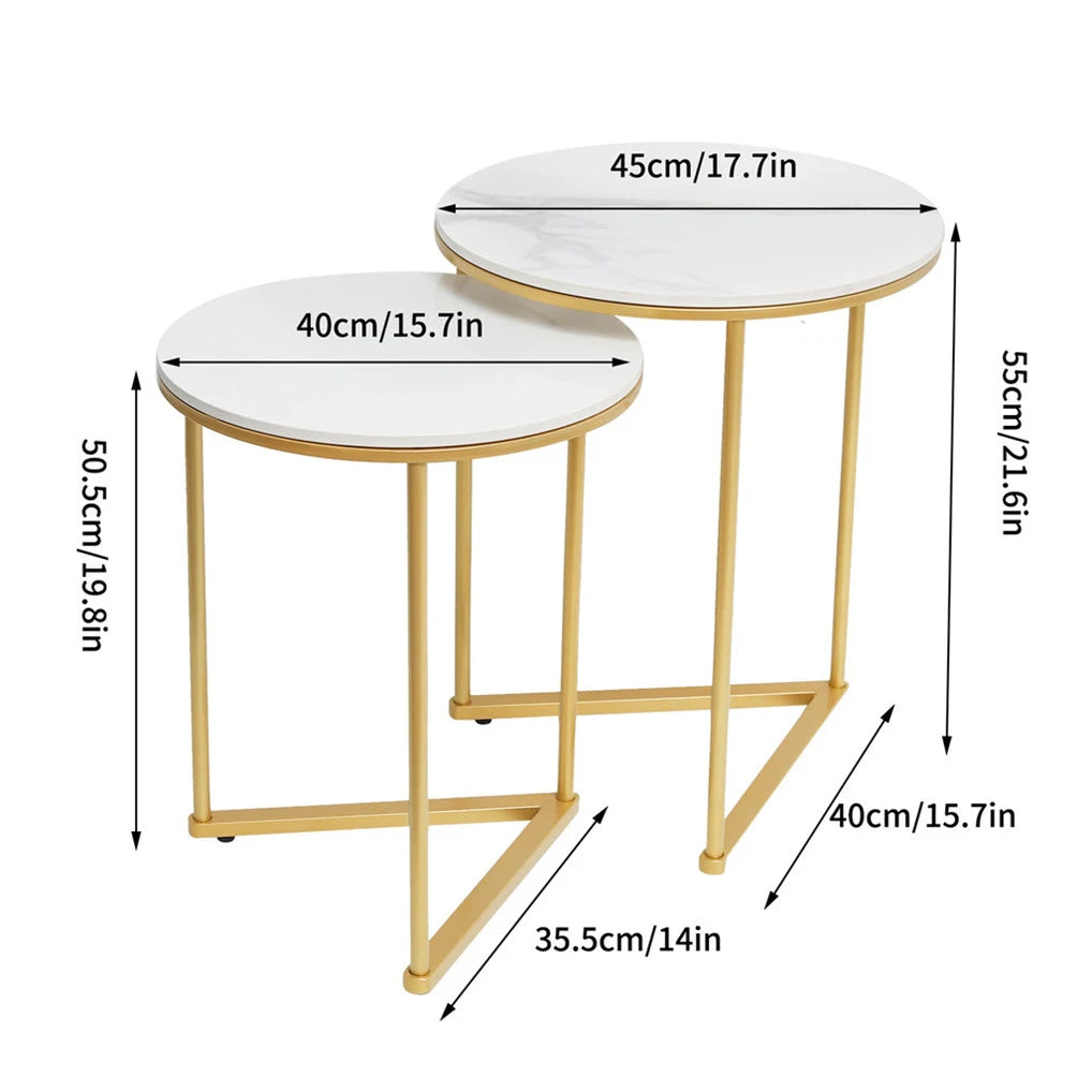 Modern Round Nesting Marble Side Tables With Metal Frame