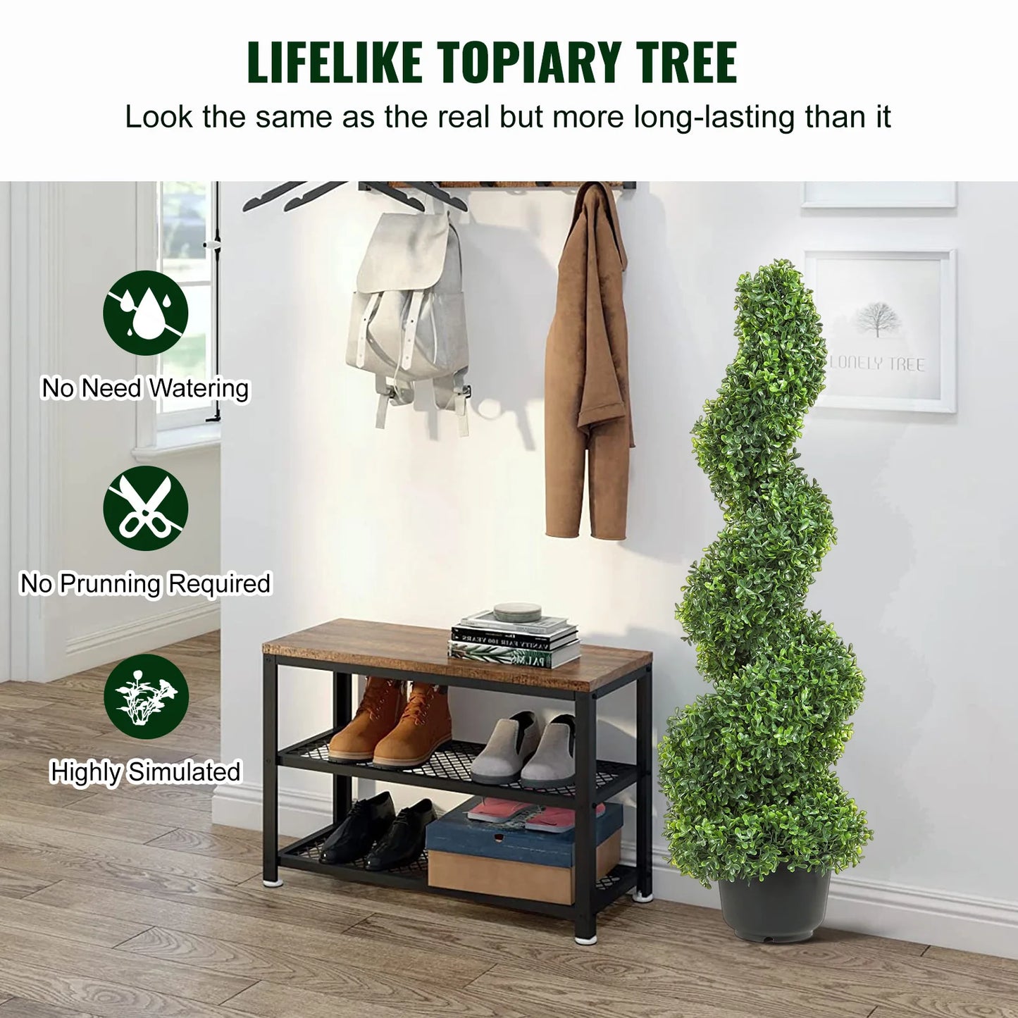 SucceBuy Artificial Boxwood Tower Topiary Spiral Plant Outdoor Decor