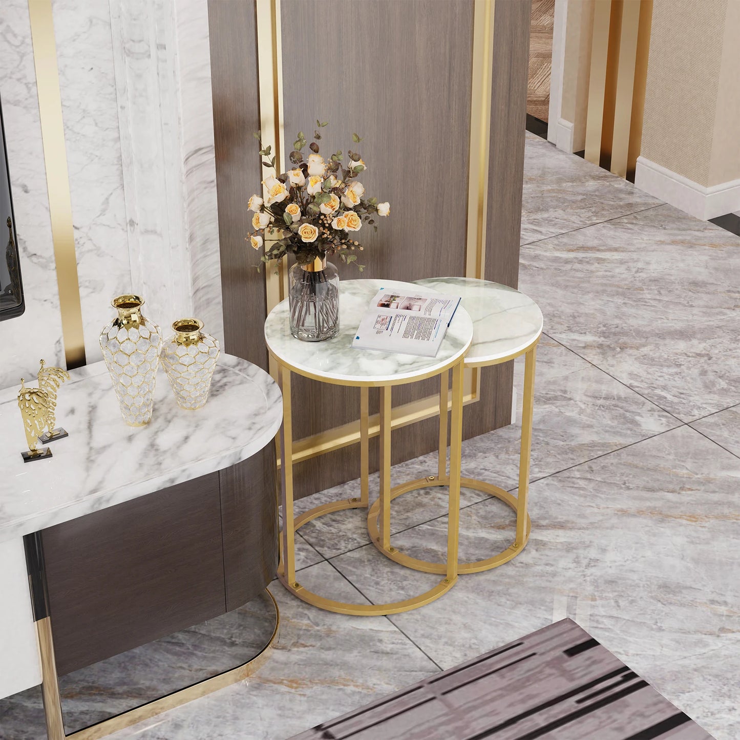 Wisfor Sintered Stone Round Nesting End Tables Set of 2
