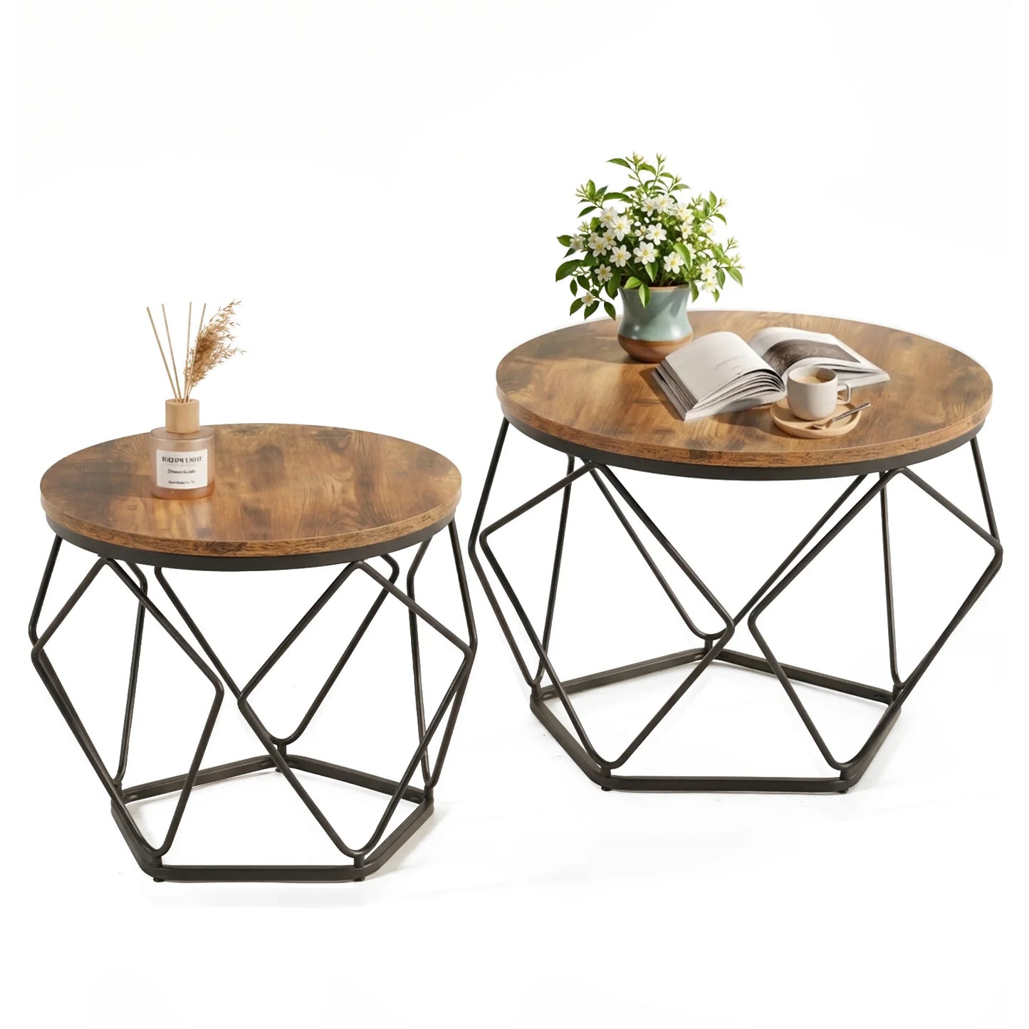 JHK Nesting End Tables Set Of 2 With Hidden Storage