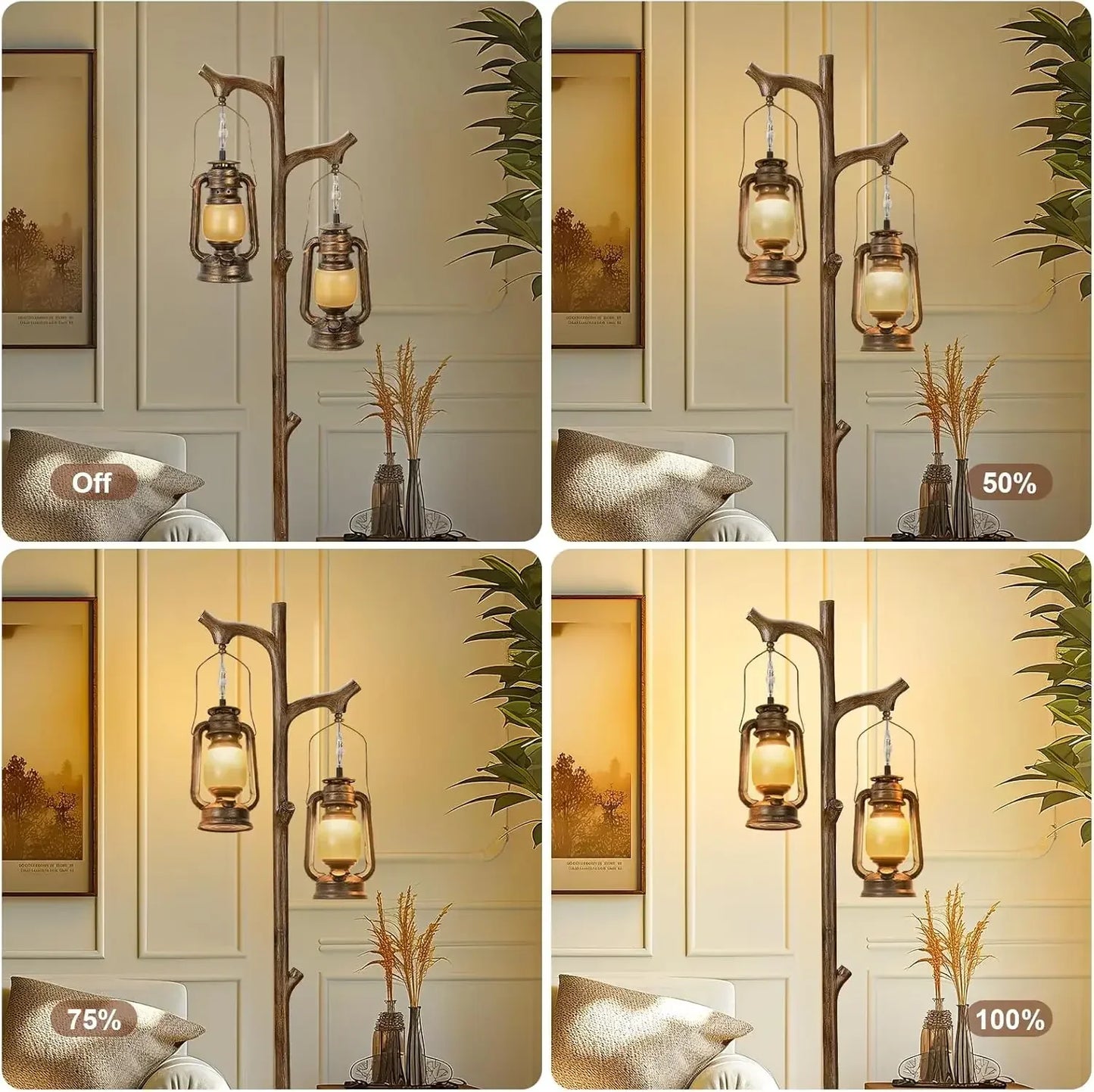 Rustic Farmhouse Tree Trunk Floor Lamp Lantern Dimmable