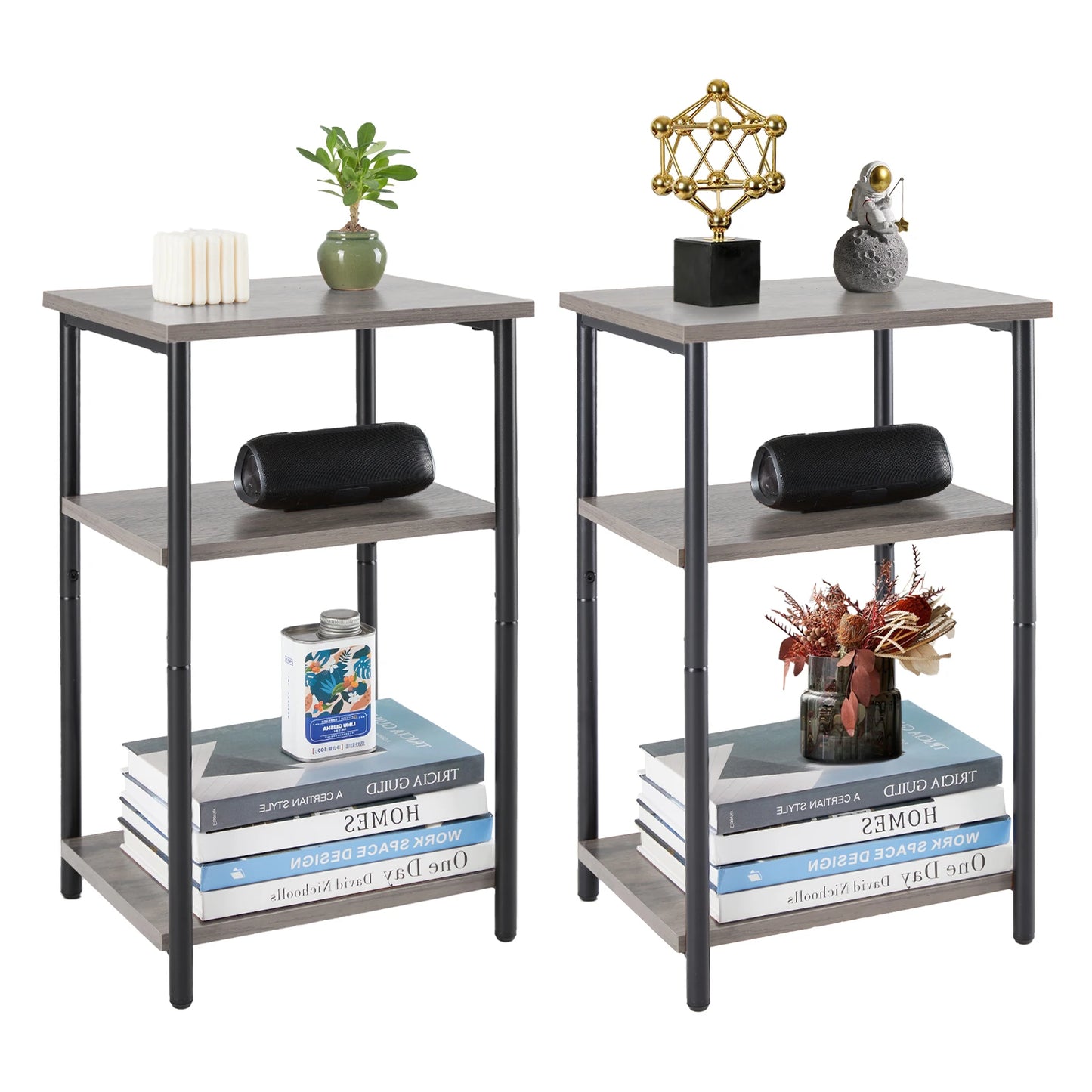 JHK 3 Tier End Table With Adjustable Feet Space Saving
