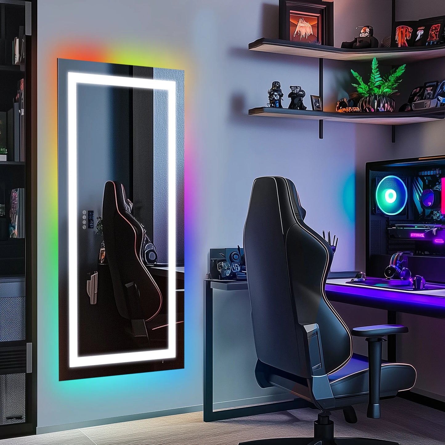 Rectangular LED Bathroom Mirror Front-Lit RGB Backlight Touch Antifog Bluetooth