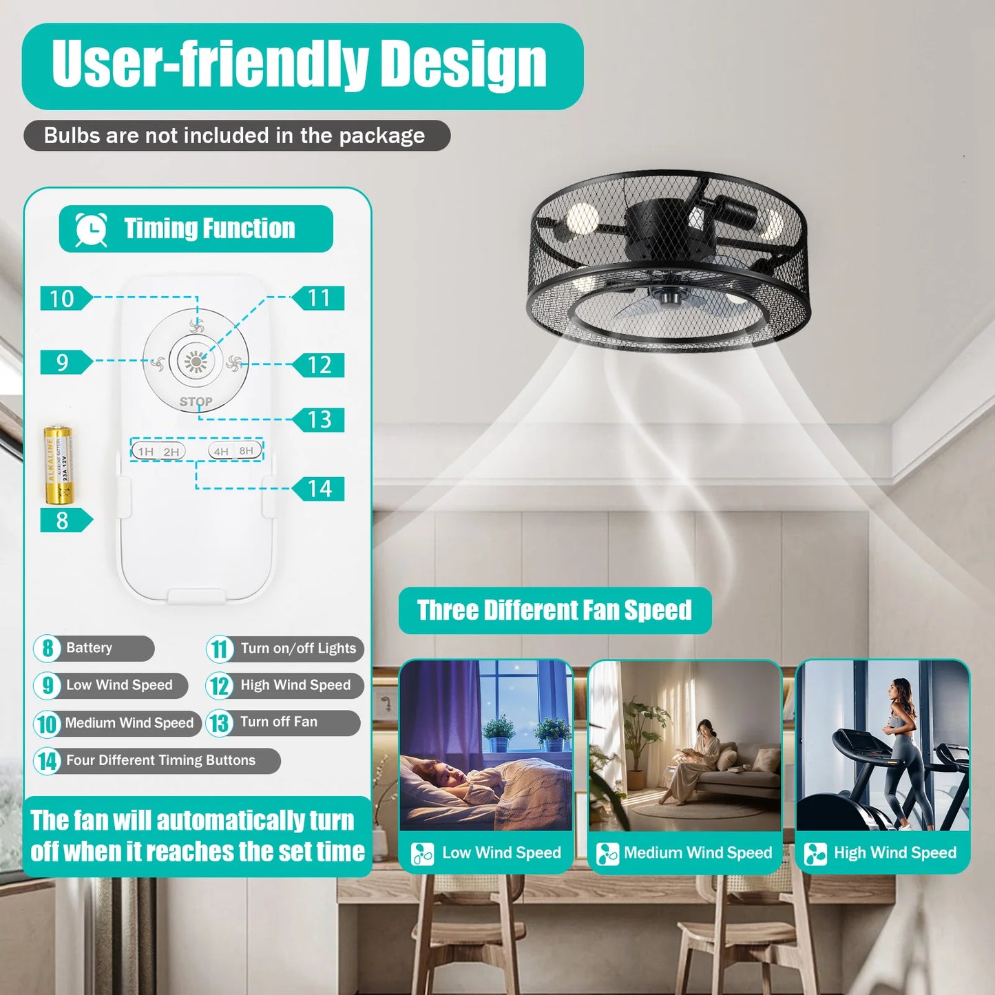 OUKANING Ceiling Fan Light With Remote For Hallways 3 Speeds