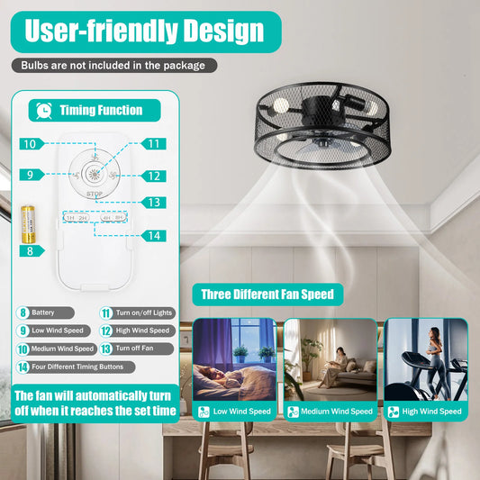 OUKANING Ceiling Fan Light With Remote For Hallways 3 Speeds
