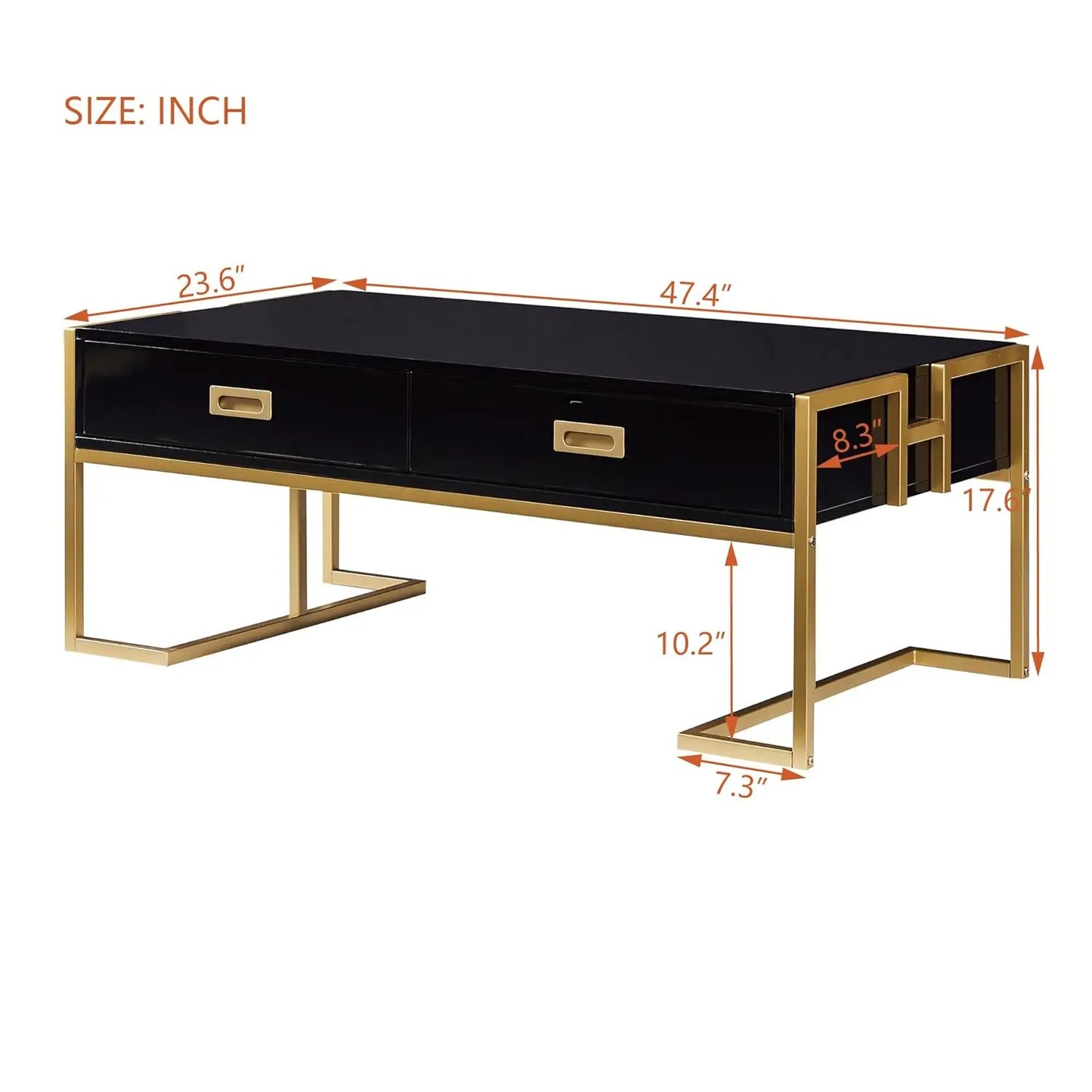 Rectangular Bamboo Coffee Table With Four Drawers And Metal Base