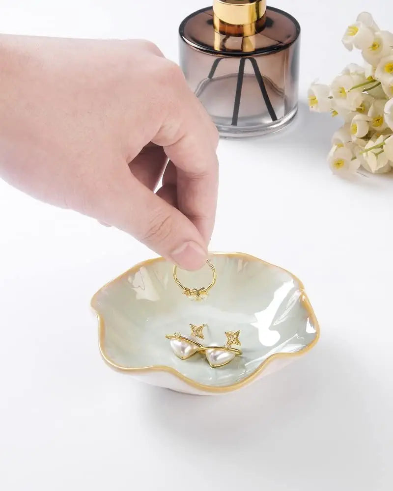 Lotus Leaf Shaped Ceramic Trinket Tray Jewelry Storage