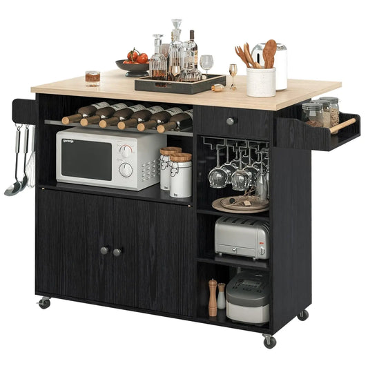 MOYU Rolling Kitchen Island Cart With Drop-Leaf And Wine Rack