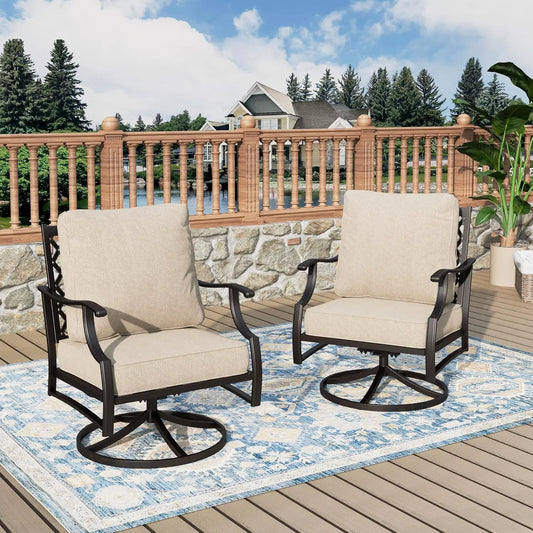 Swivel Patio Chairs Set Of Two Outdoor High Back Metal Cushioned