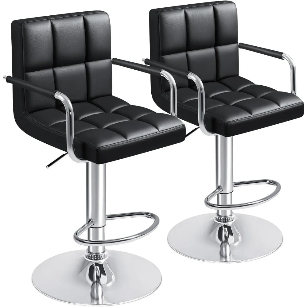 Bar Stools PU Leather Swivel Adjustable Hydraulic Counter Height Set