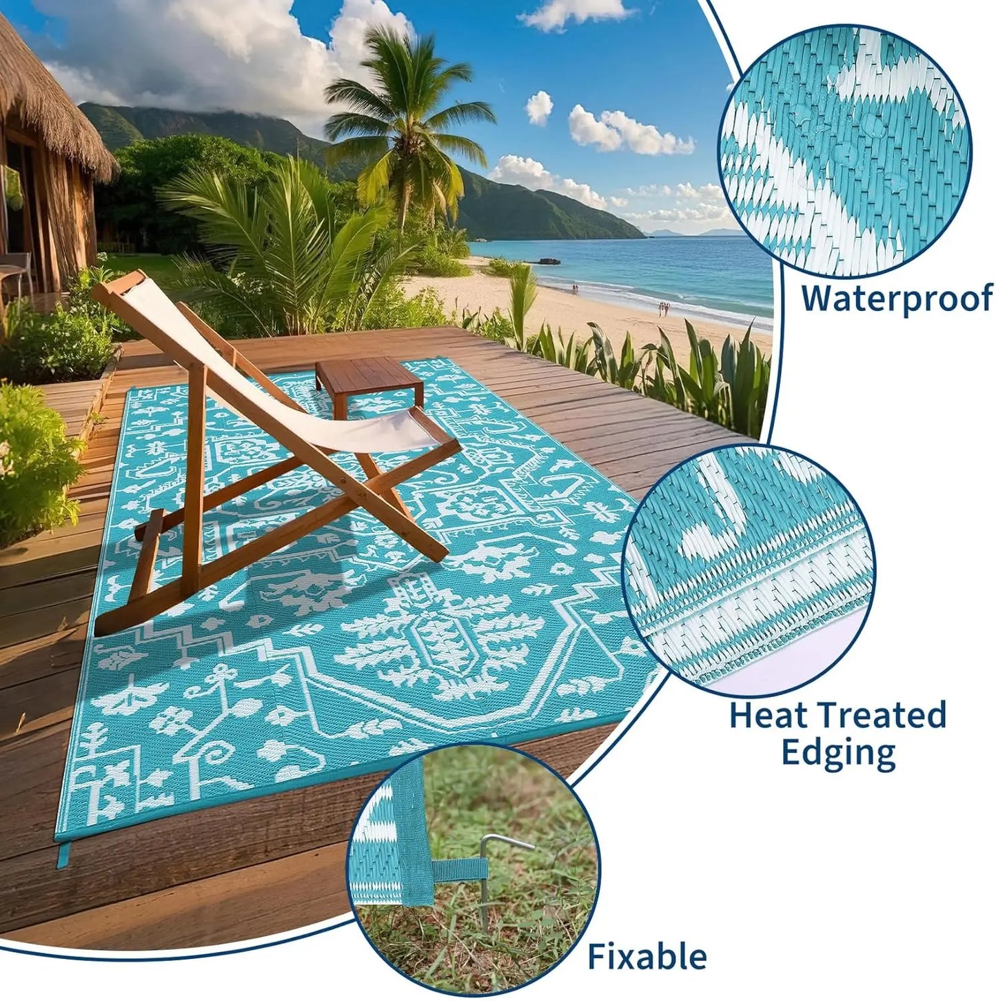 TWISTER.CK Waterproof Outdoor Area Rug Geometric Stain Resistant Mat