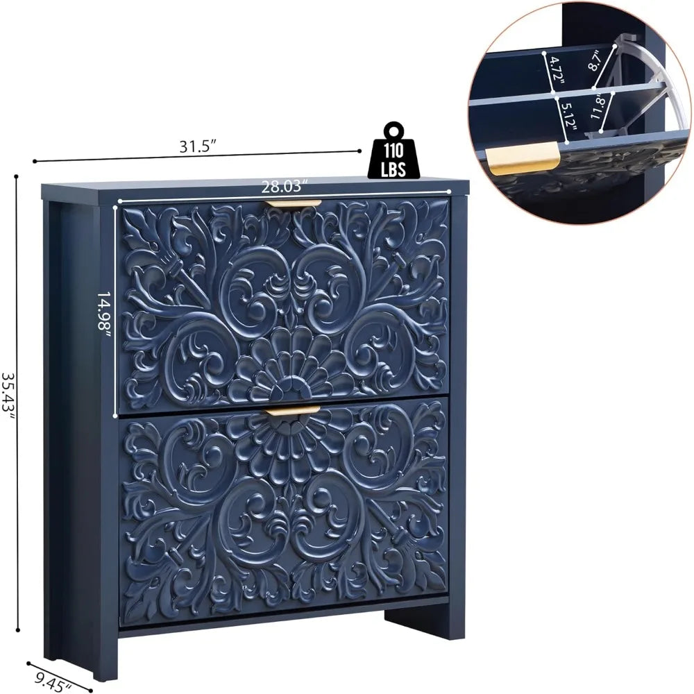 Slim Shoe Cabinet With Flip Drawers 2 Tier Organizer