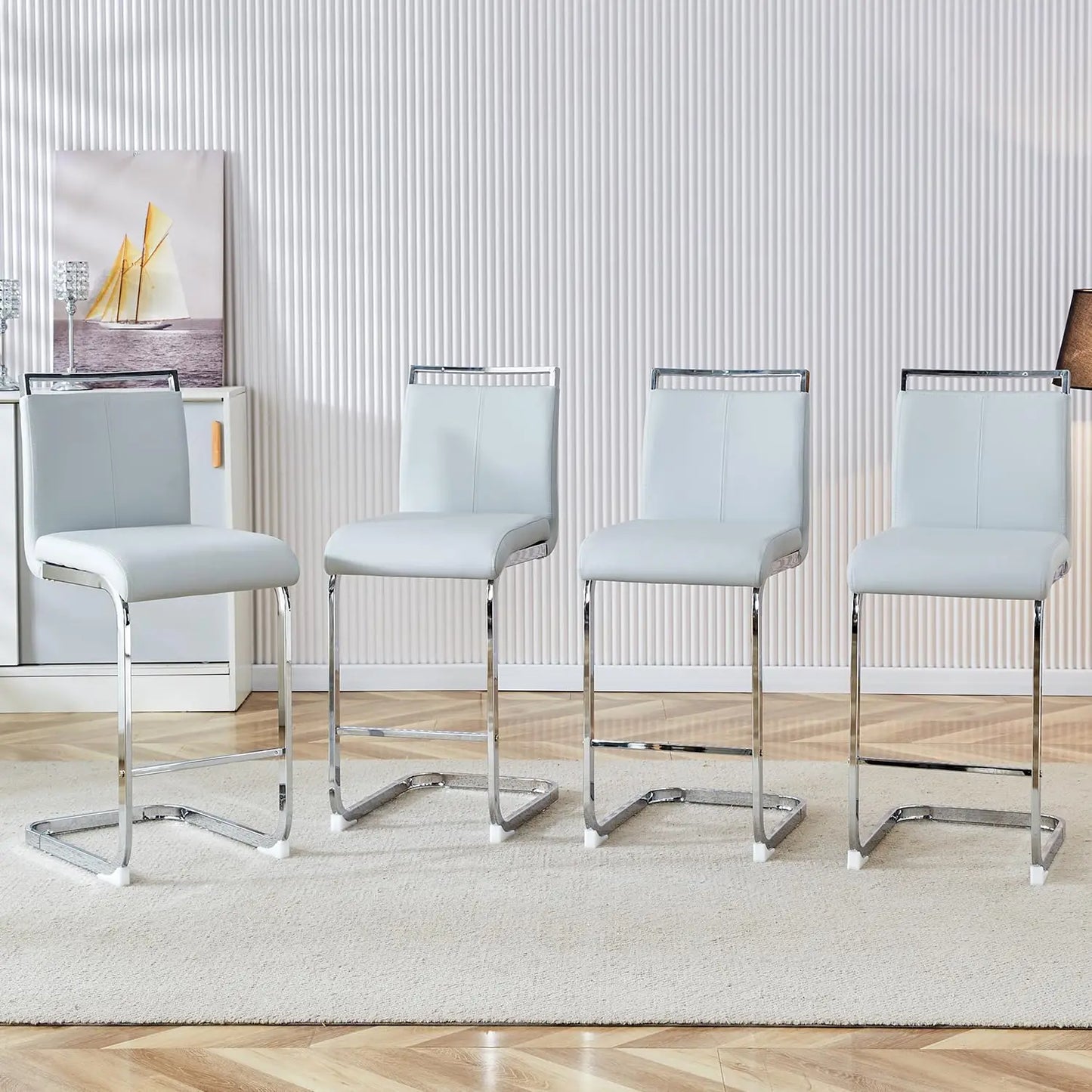 Frame Bar Stools 4 With Back Modern Faux Leather Seating