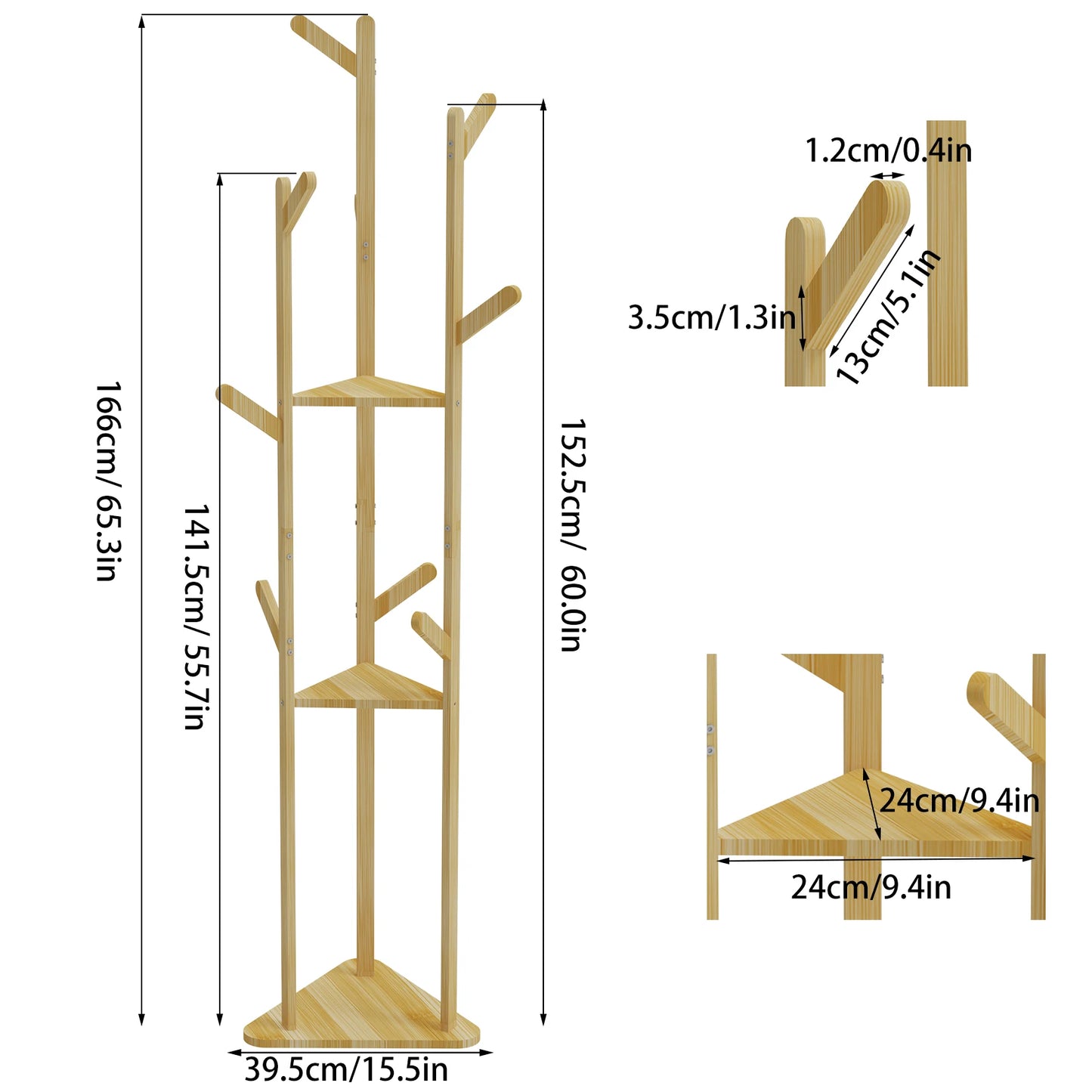 Wisfor Bamboo Corner Coat Rack With Hooks And Shelves