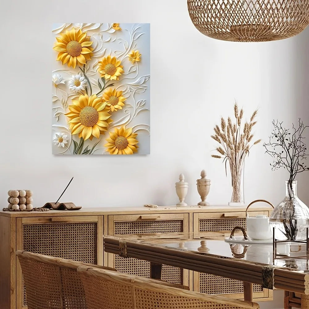 3D Sunflower Canvas Art With Wood Frame for Living Room