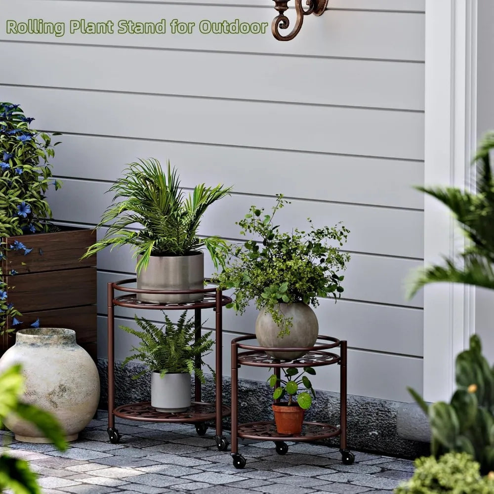 NBVCX 2 Tier Rolling Plant Stand Heavy Duty Indoor Outdoor