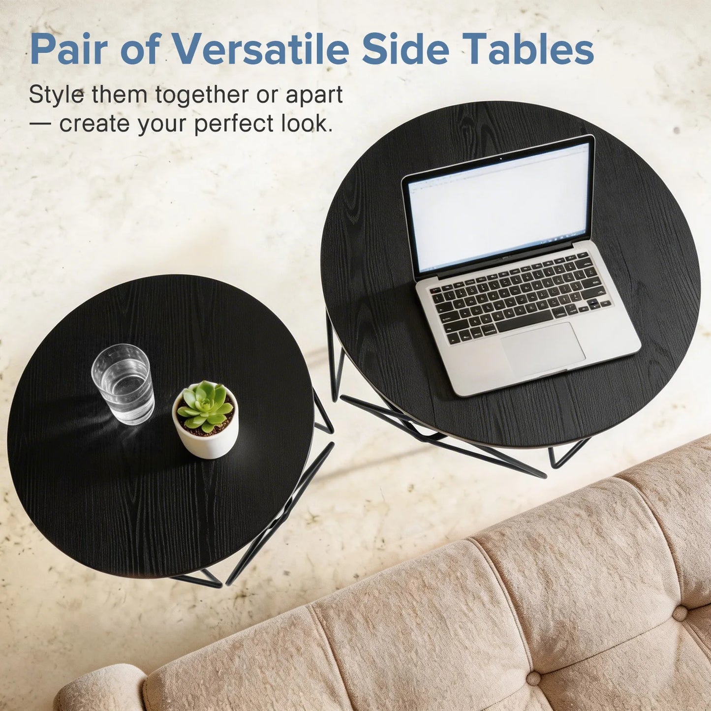 JHK Nesting End Tables Set Of 2 With Hidden Storage