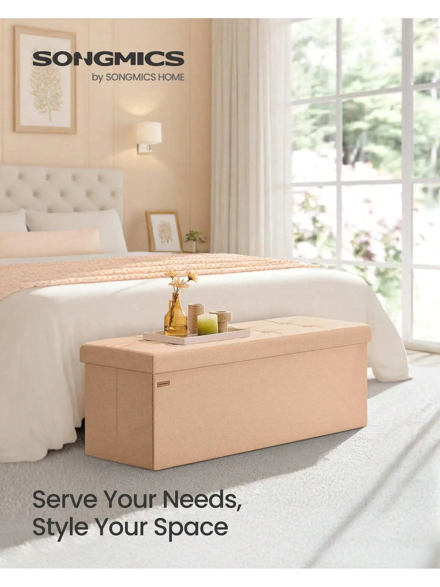 Folding Storage Ottoman Bench EndOfBed For Living Room 660Lb Capacity