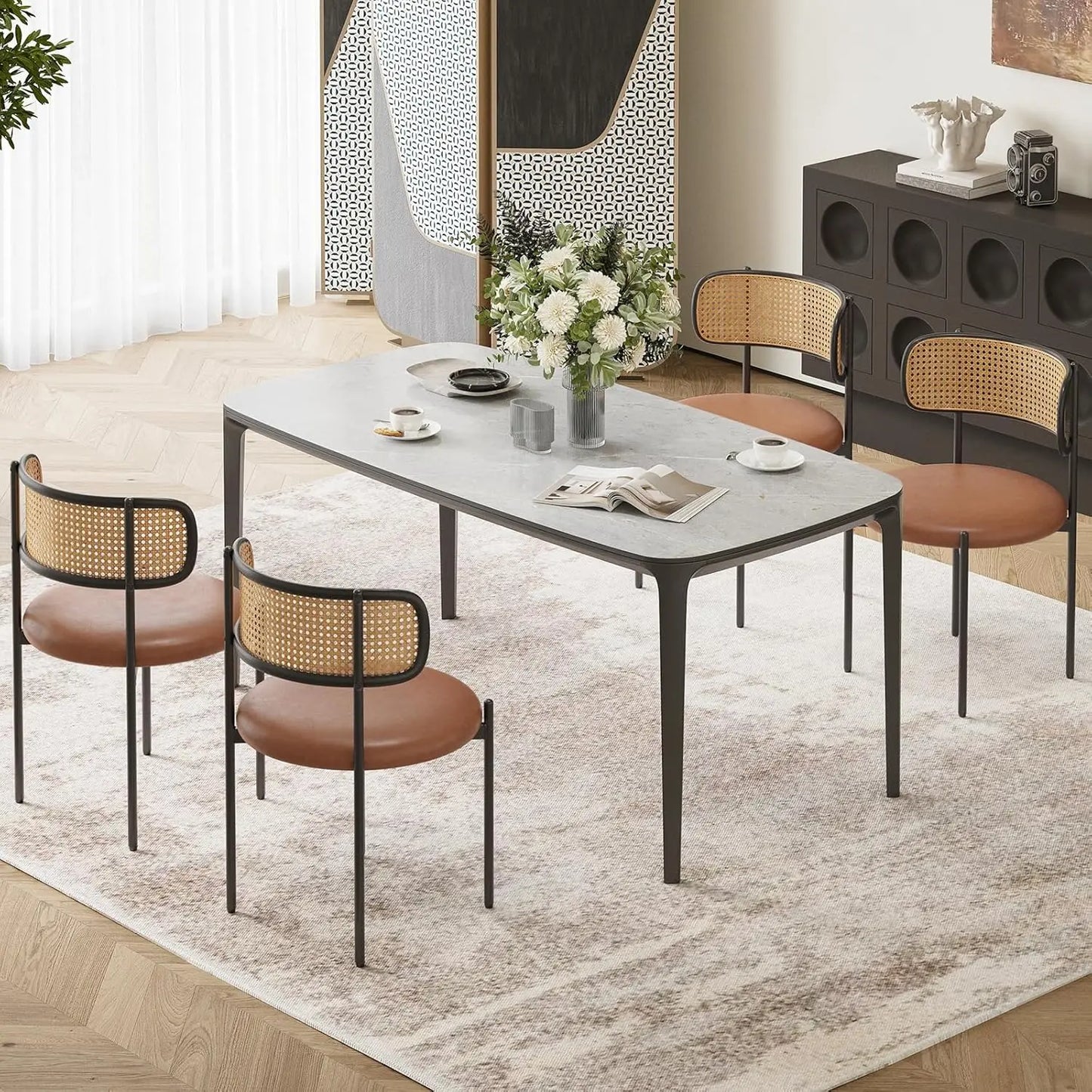 Mid Century Rattan Back Dining Chairs