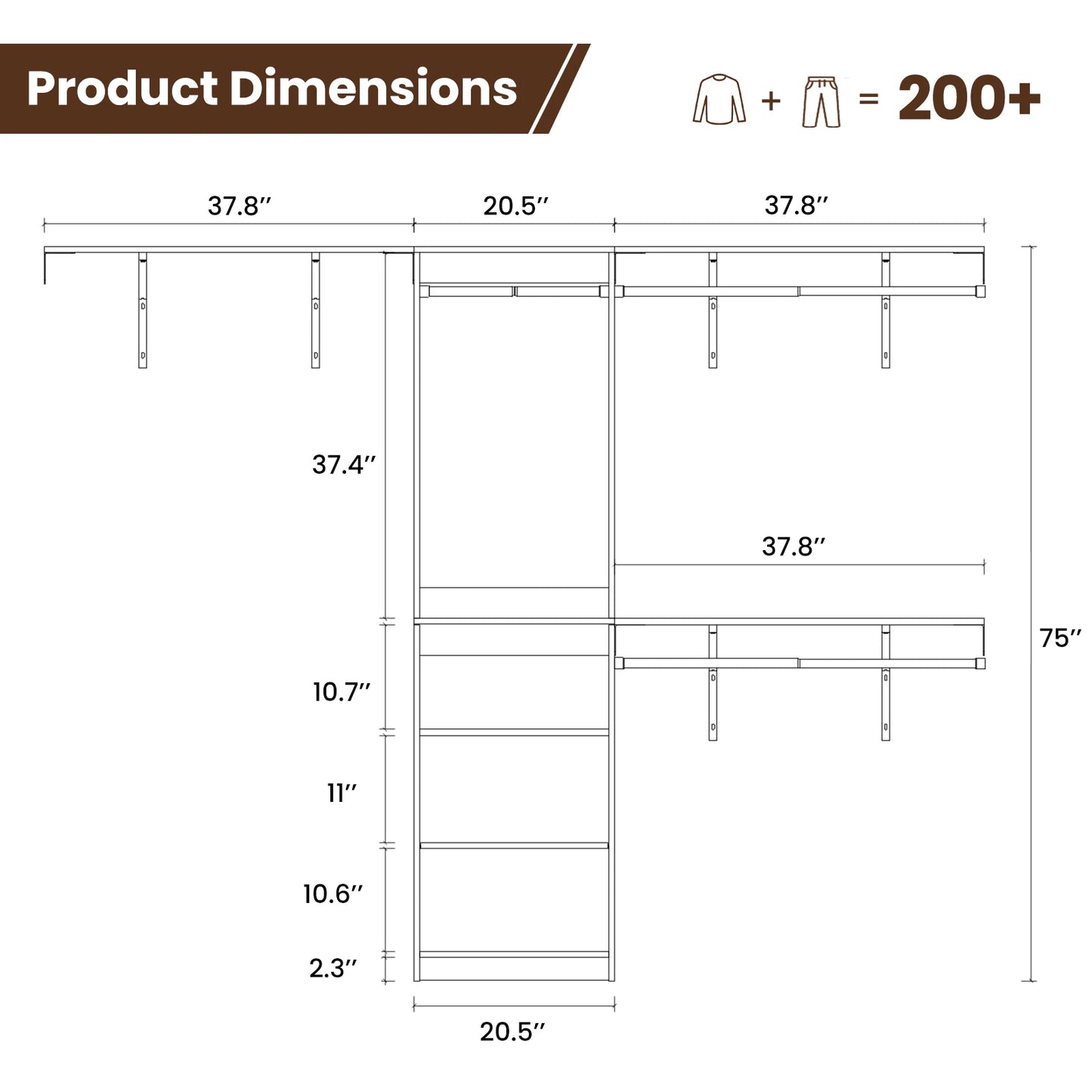FARINI Heavy Duty Closet Organizer With 4 Hang Rods And 5 Shelves